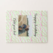 Eenvoudig groen glitter voeg je fotoverjaardag toe legpuzzel (Horizontaal)