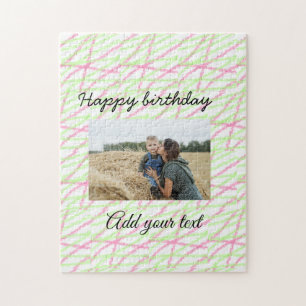Eenvoudig groen glitter voeg je fotoverjaardag toe legpuzzel