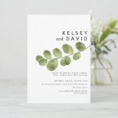 Eenvoudig groen goud eucalyptus bladeren bruiloft kaart (Staand voorkant)
