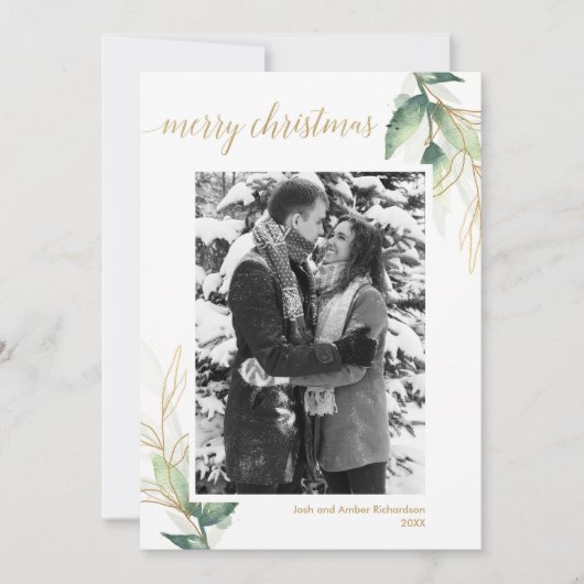Eenvoudig groen goud moderne kerstfotokaart (Voorkant)