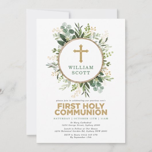 Eenvoudig groen goud verlaat de eerste heilige com kaart (Voorkant)