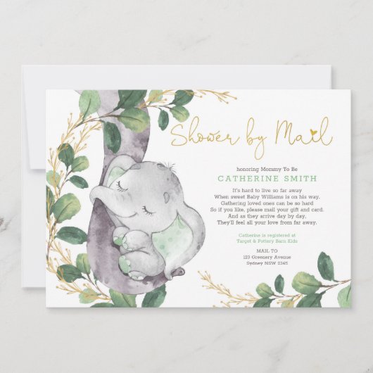 Eenvoudig groen gouden olifant Baby shower per pos Kaart (Voorkant)