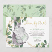 Eenvoudig groen gouden olifant Baby shower per pos Kaart (Voorkant / Achterkant)