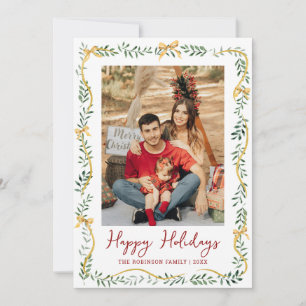 Eenvoudig groen & gouden strikken fijne feestdagen feestdagenkaart