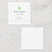 Eenvoudig groen hart met elegant zwart script vierkante visitekaartje (Voorkant / Achterkant)