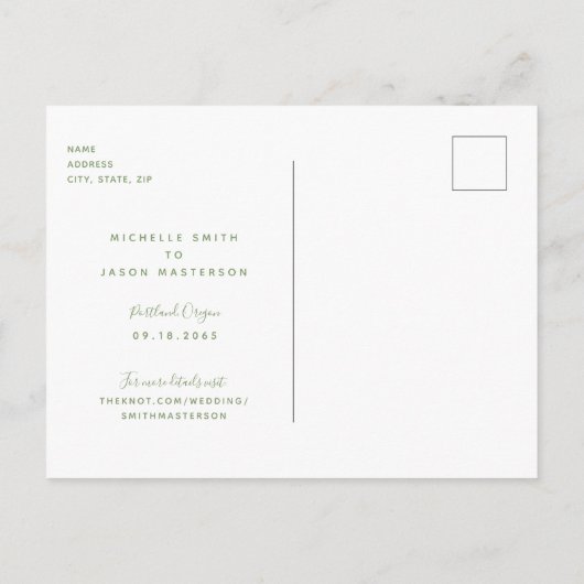 Eenvoudig groen huwelijk sparen de Datum aankondig Aankondigingskaart (Achterkant)