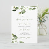 Eenvoudig groen laat elegant script bruiloft kaart (Staand voorkant)