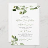 Eenvoudig groen laat elegant script bruiloft kaart (Voorkant / Achterkant)