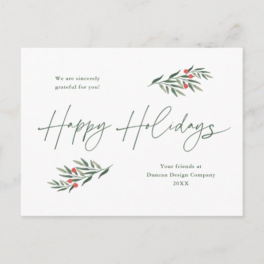 Eenvoudig groen laat zaken feestdagenkaart (Voorkant)