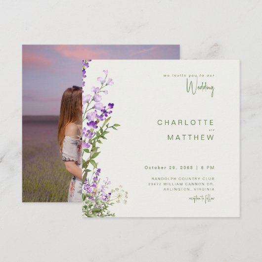 Eenvoudig groen lavendel foto vierkant bruiloft (Voorkant / Achterkant)