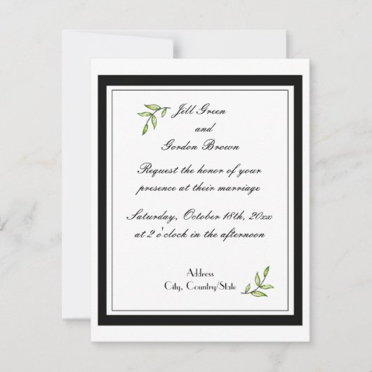 Eenvoudig groen lef-huwelijk kaart (Voorkant)