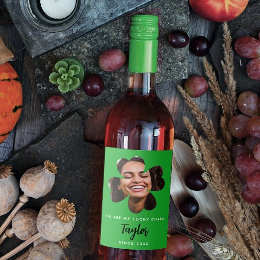 Eenvoudig groen Lucky in Love Four Leaf Clover Fot Wijn Etiket