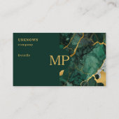 Eenvoudig Groen Marmer & Goud Monogram Aangepast Visitekaartje (Achterkant)