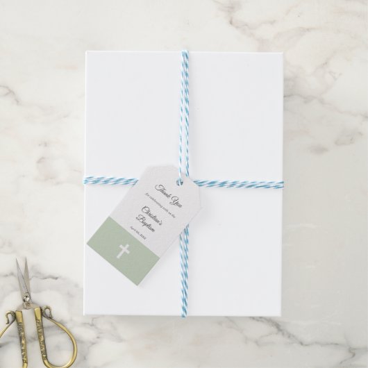 Eenvoudig, Groen met een Kruisdoop Dank U Cadeaulabel (Met Touw)