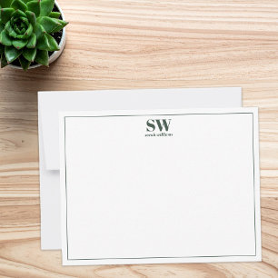 Eenvoudig Groen Modern gepersonaliseerd monogram Notitiekaartje