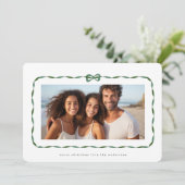 Eenvoudig Groen Modern Lint Foto Kerstmis Feestdagenkaart (Staand voorkant)
