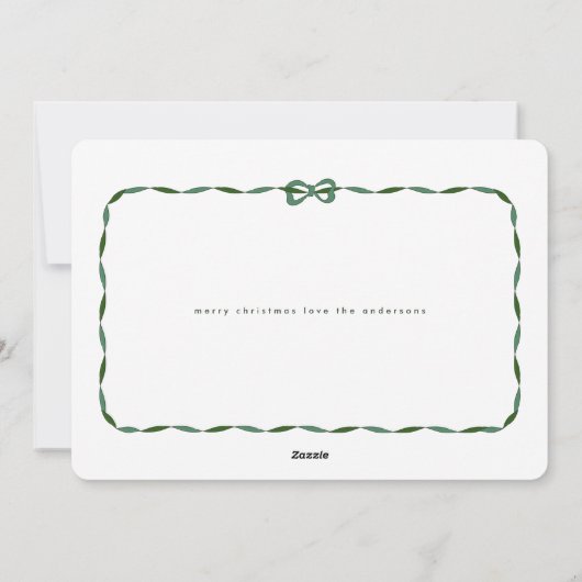 Eenvoudig Groen Modern Lint Foto Kerstmis Feestdagenkaart (Achterkant)