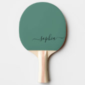 Eenvoudig Groen Modern Script Monogram Naam Tafeltennisbatje (Achterkant)
