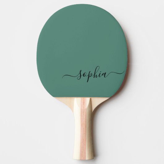Eenvoudig Groen Modern Script Monogram Naam Tafeltennisbatje (Voorkant)