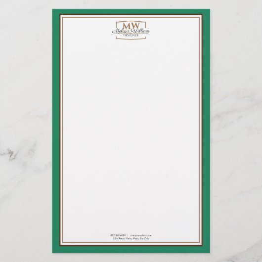 Eenvoudig groen Monogram Business Briefpapier (Voorkant)