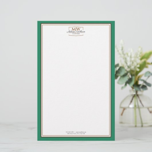 Eenvoudig groen Monogram Business Briefpapier (Staand voorkant)