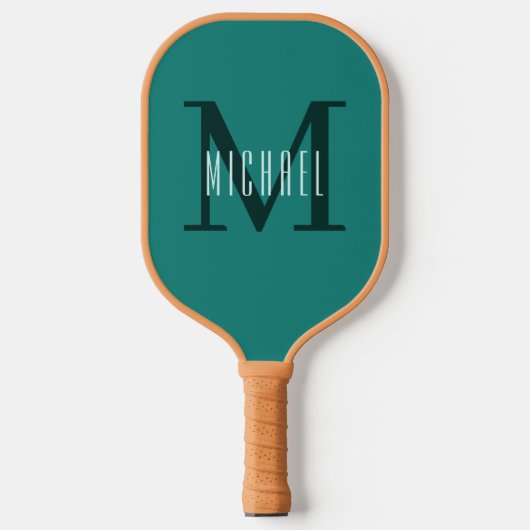 Eenvoudig Groen Monogram Initiaal & Voornaam Pickleball Paddle (Voorkant)