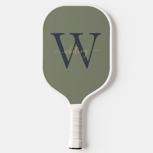Eenvoudig Groen Monogram Naam & Initiaal Pickleball Paddle (Achterkant)