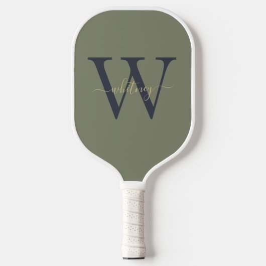Eenvoudig Groen Monogram Naam & Initiaal Pickleball Paddle (Voorkant)