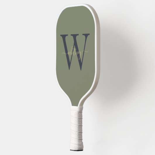 Eenvoudig Groen Monogram Naam & Initiaal Pickleball Paddle (Links)
