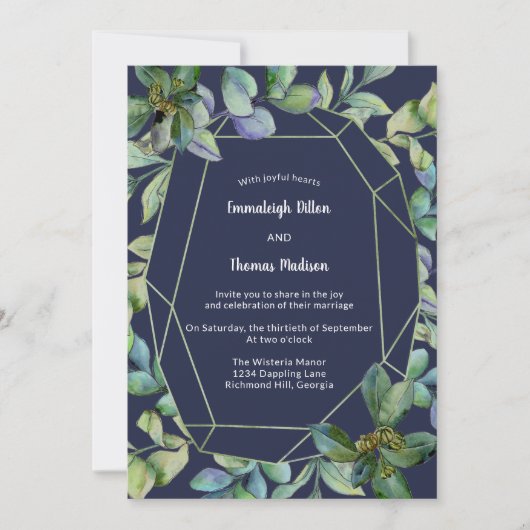 Eenvoudig groen | Navy geometrische bruiloft Kaart (Voorkant)