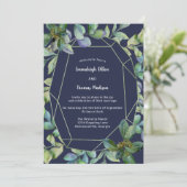 Eenvoudig groen | Navy geometrische bruiloft Kaart (Staand voorkant)
