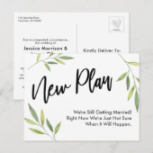 Eenvoudig groen nieuw plan uitgesteld bruiloft upd briefkaart (Voorkant / Achterkant)