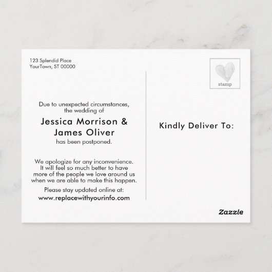 Eenvoudig groen nieuw plan uitgesteld bruiloft upd briefkaart (Achterkant)