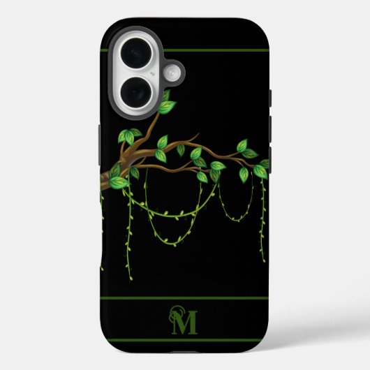 Eenvoudig groen Plant, monogramed Initiaal Case-Mate iPhone Case (Achterkant)
