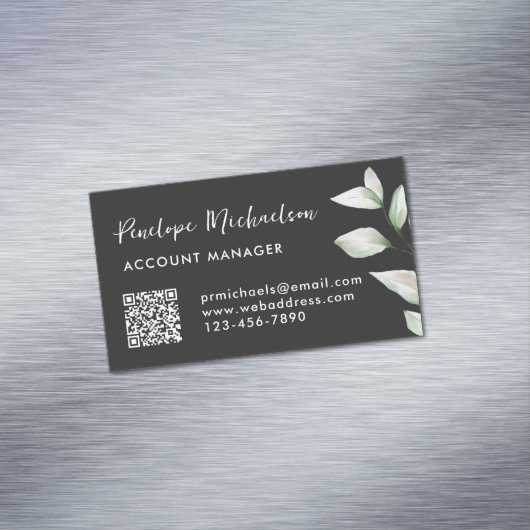 Eenvoudig groen QR-Visitekaartje zwart Magnetisch Visitekaartje (Voorbeeld)
