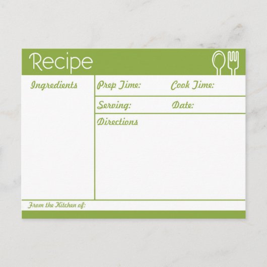 Eenvoudig groen recept zonder lijn briefkaart (Voorkant)