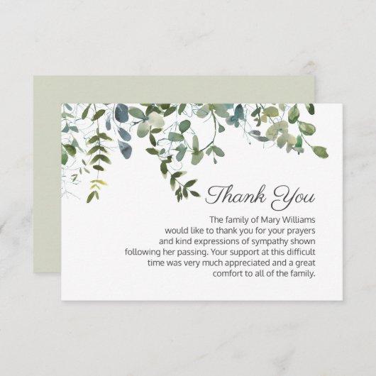 Eenvoudig groen rouwbegraafplaats Begrafenis Dank  Bedankkaart (Voorkant / Achterkant)