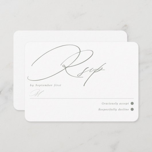 Eenvoudig Groen Salie Wit RSVP Kaartje (Voorkant / Achterkant)