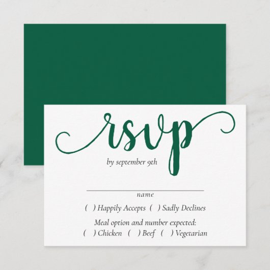 Eenvoudig groen script | Activiteiten in de omgevi RSVP Kaartje (Voorkant / Achterkant)