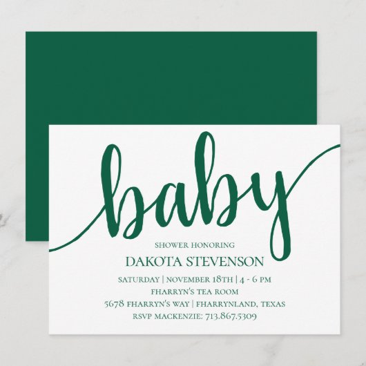 Eenvoudig groen script | Bold Hunter-Baby shower Kaart (Voorkant / Achterkant)