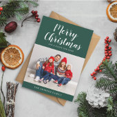 Eenvoudig groen script Eén kerstfoto Feestdagenkaart