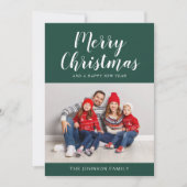 Eenvoudig groen script Eén kerstfoto Feestdagenkaart (Voorkant)