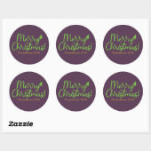 Eenvoudig Groen Script Prettig Kerstfeest op Viole Ronde Sticker (Vel)