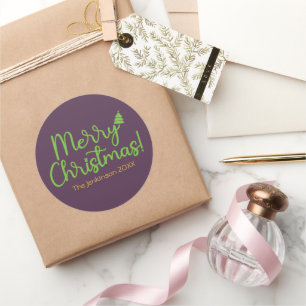 Eenvoudig Groen Script Prettig Kerstfeest op Viole Ronde Sticker