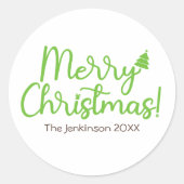Eenvoudig Groen Script Prettig Kerstfeest op Wit Ronde Sticker (Voorkant)