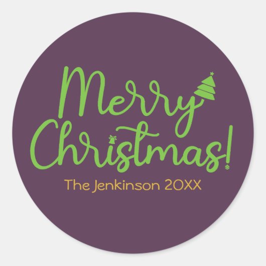 Eenvoudig groen script Vrolijk kerstfeest op Viole Ronde Sticker (Voorkant)