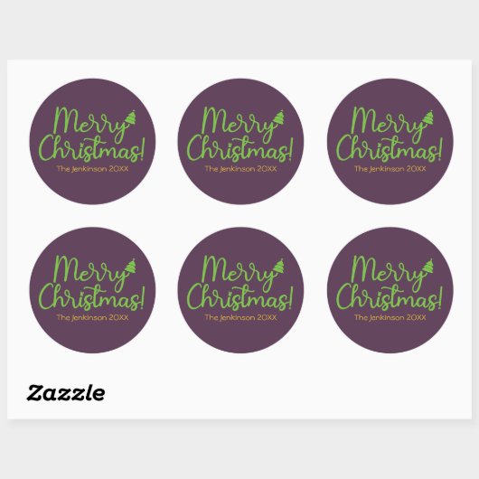 Eenvoudig groen script Vrolijk kerstfeest op Viole Ronde Sticker (Vel)