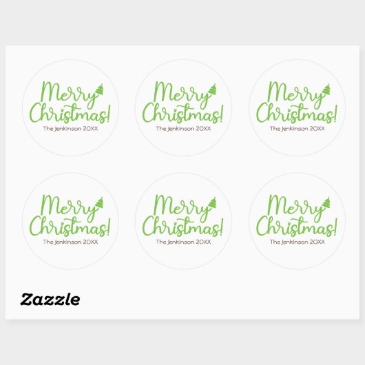 Eenvoudig groen script Vrolijk kerstfeest op wit Ronde Sticker (Vel)