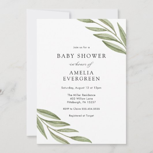 Eenvoudig groen takken Baby shower Kaart (Voorkant)