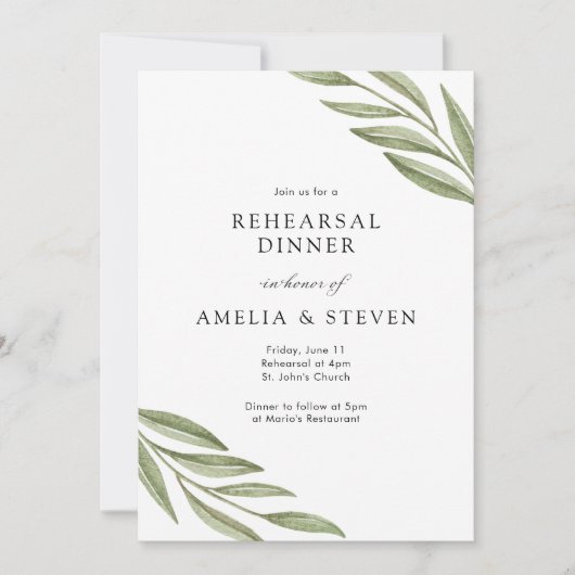 Eenvoudig groen takken repetitie diner kaart (Voorkant)